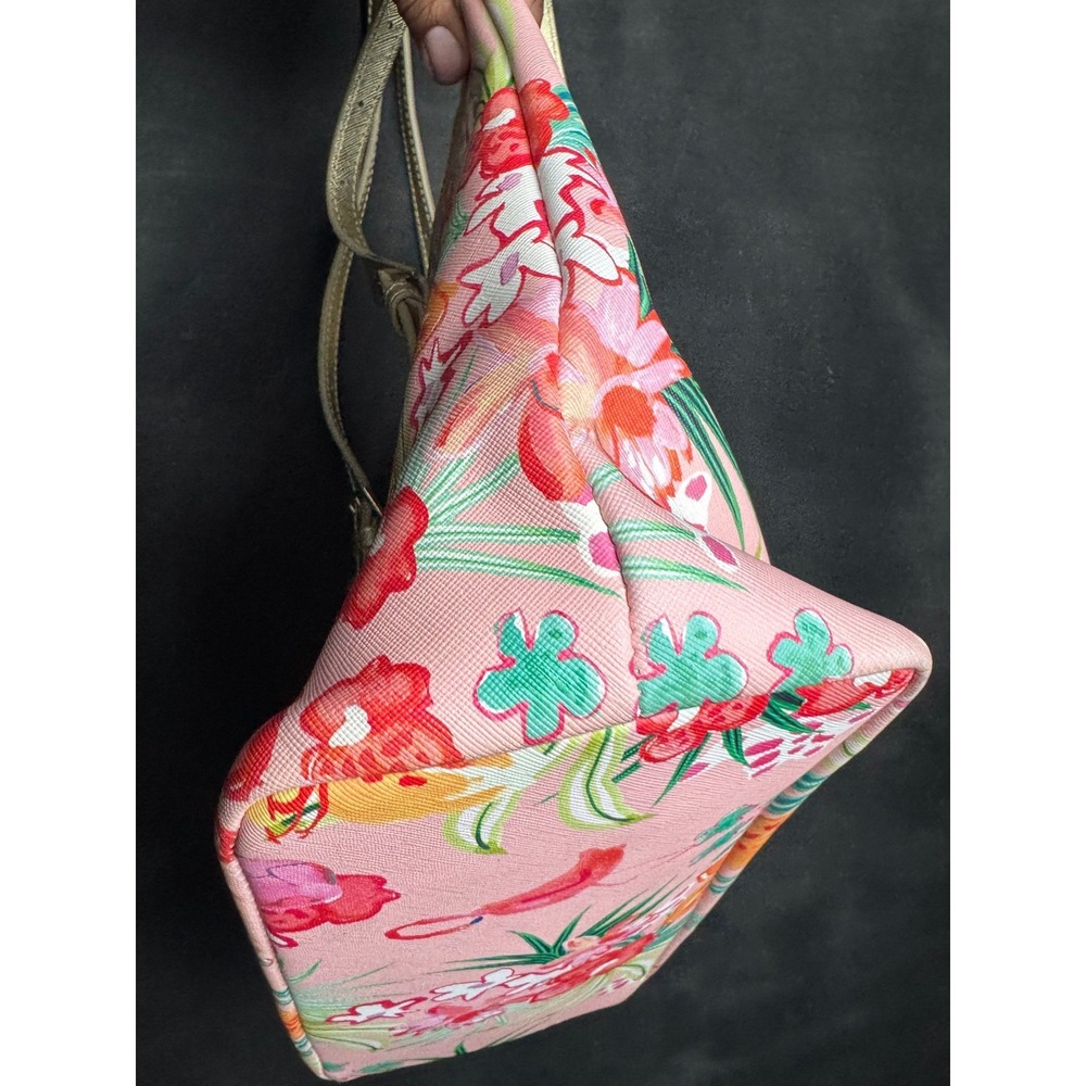 Spartina 449 Flamingo Floral Tote Bag Pink Gold Tropical Beach Summer Shoulder - Picture 4 of 16